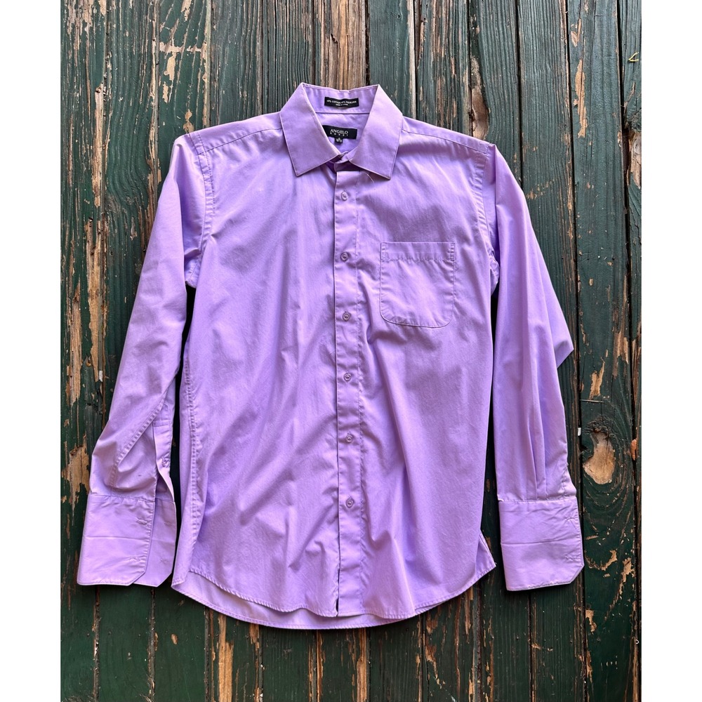 Angelo Rossi Mens Purple Button Down Dress Shirt Long Sleeve 16 32-33 Lavender